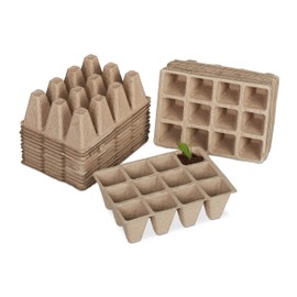 Relaxdays Propagation Pots Set of 24, Propagation Plates for 288 Seedlings, Paper, Biodegradable, HBT: 5 x 16.5 x 12 cm, Natural
