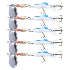 UNYLE 5Pcs Fishing Lure Spinnerbait with Colorado Blades Bass Fishing Lures Spoon Lures with Treble Hooks for Freshwater Saltwater(Blue)