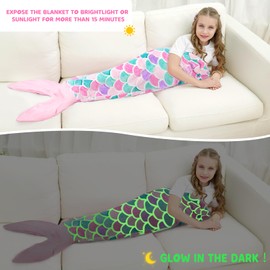 WERNNSAI Mermaid Tail Blanket - Wearable Mermaid Glow in The Dark Blanket for Girls Toddler Soft Flannel Snuggle Throw Mermaid Sleeping Bag for Kids Birthday (43” x 16”)