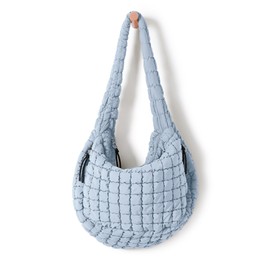 ODODOS Quilted Carryall Tote Bag for Women Crossbody Large Hobo Lightweight Padding Shoulder Bag, Light Blue