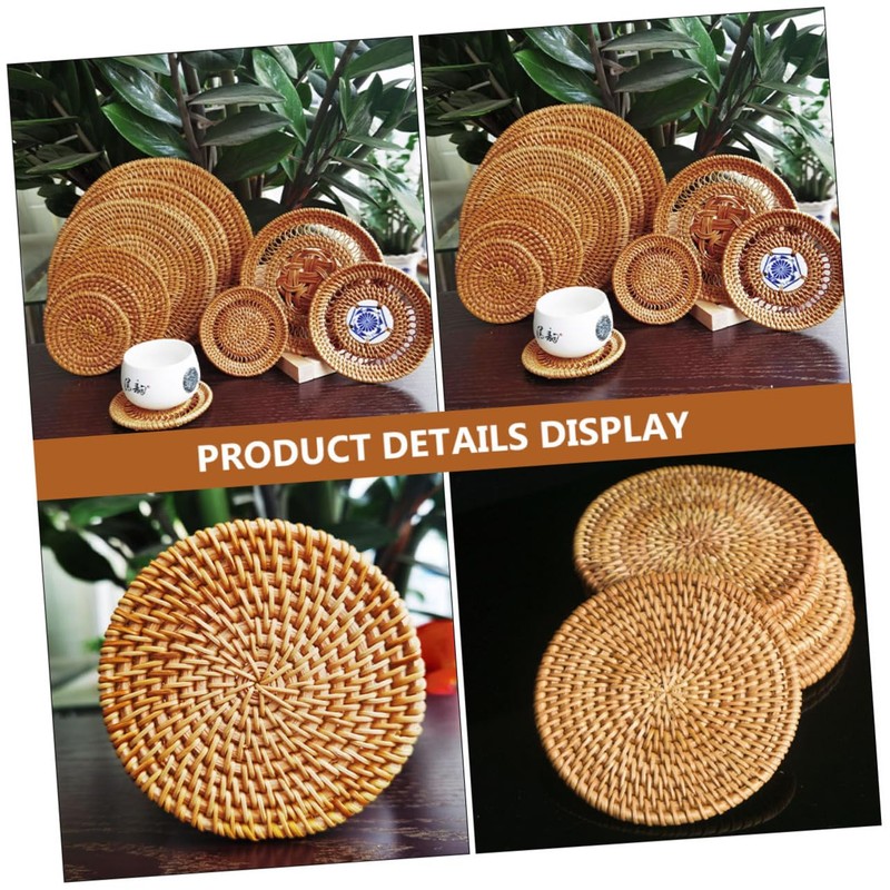 Gatuida 4Pcs Rattan Woven Heat Insulation Mats Handmade Coasters Bowl