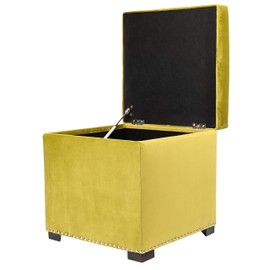 Sole Designs Mid Century Modern Living Room Upholstered Square Storage Ottoman, 18", Avocado