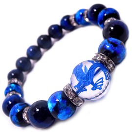 Stone jewelry japan Men's Blue Carved Five Claw Dragon Crystal, 0.6 inch (16 mm), Luminous Firefly, Lapis Color, Tiger Eye, Power Stone Bracelet, Stone, tiger-eye