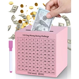 Money Saving Box, Unbreakable Piggy Bank for Adults Save $5,050 Metal Savings Box, 100 Day Money Saving Challenge Stainless Steel Box Must Break to Open 4.72 Inch (Pink)