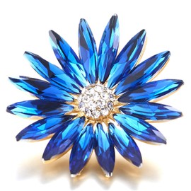 Blue Crystal Flower Earrings, Flowers Gold Tone Petal Sparkling Cubic Zirconia Cluster Large Statement Earrings, Alloy Steel, No Gemstone