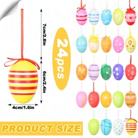 KEYIDO 24 Pcs Easter Egg Decorations Plastic Hanging Eggs for Tree Easter Baubles Hanging Ornament Colorful Decorative Painted Eggs for Easter School Office Home Party Decoration