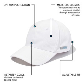 BUILTCOOL Adult Cooling Baseball Hat – Men & Women Moisture Wicking, Mesh Back, Lightweight, Performance Ball Cap for Fishing, Hiking, Kayaking, Golf, One Size, White
