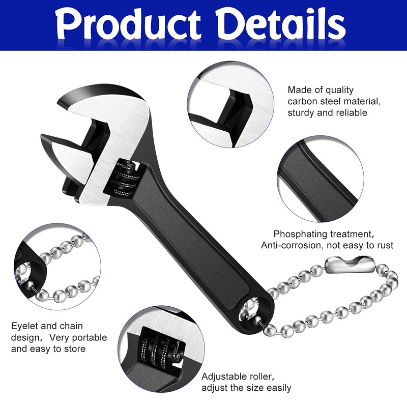 Chumia 3 Pieces Mini Adjustable Wrench Set, Black Spanner with