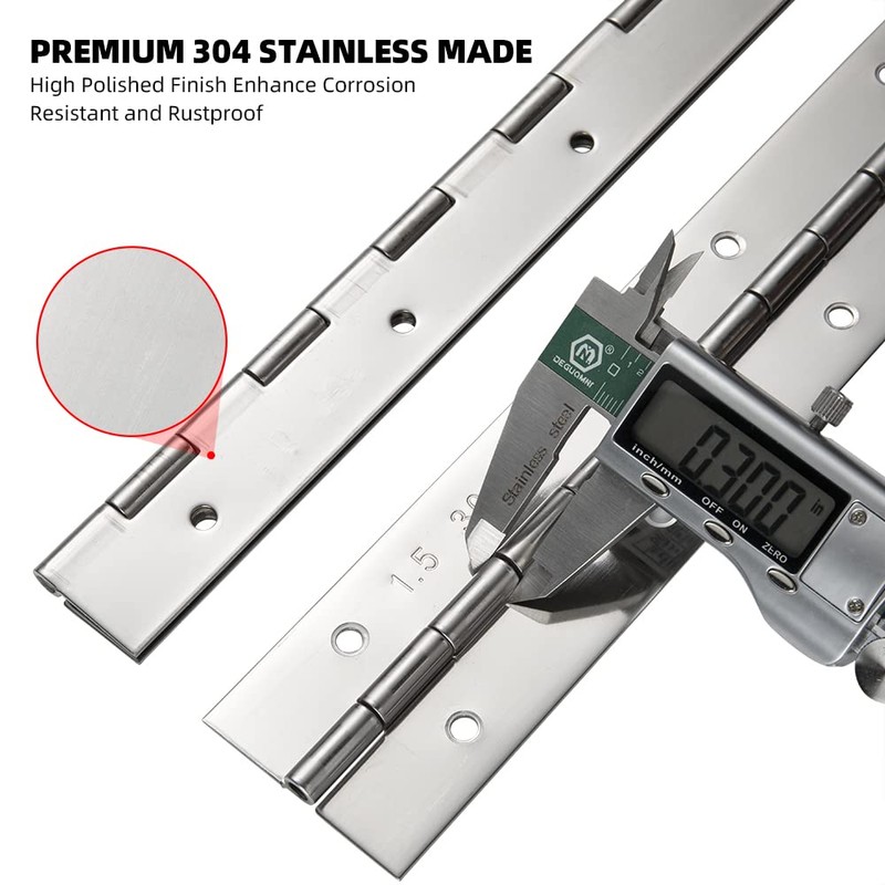 Marine Grade 304 Stainless Steel Piano Hinge, 12"X2" Continuous Boat