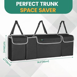 JOYSKY Car Trunk Organizer for SUV, Backseat Hanging Trunk Organizer for Jeep, Hatchback, MPV, Large Capacity Seat Back Storage Bag, Made of High Density Fabric, Space-saving Car Interior Accessory