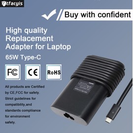 for Dell USB-C 65W AC Adapter, 65W USB C Laptop Charger for Dell Latitude 5420 5520 5320 7420 7430 7400 7370 7390 7275 7285, Inspiron 14 16 2-in-1 7420 7425 7620 7415 7430 5310 Business/Student Laptop