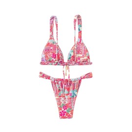 RoseSeek - Conjunto de bikini de 2 piezas para mujer, diseño bohemio, estampado tropical, triángulo, con lazo y espalda, Varios colores, Large