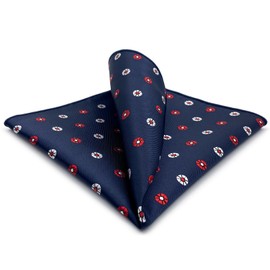 S&W SHLAX&WING Mens Pocket Square Dots Blue Navy with Red White Floral Pattern for Party