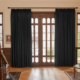 Pinch Pleat 99% Sunblock Blackout Curtain, Thermal Insulated Room Darkening Window Treatment for Bedroom, Patio, Hotel,Black, 72 Inch Wide by 96 Inch Long, 1 Panel