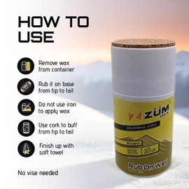 ZUMWax Rub-On Ski/Snowboard/Nordic/Cross-Country Wax 70g, WARM Temperature, Easy cork applicator, long-lasting performance, secret vanilla scent, Made in USA, PFAS-free, Excellent spring wax