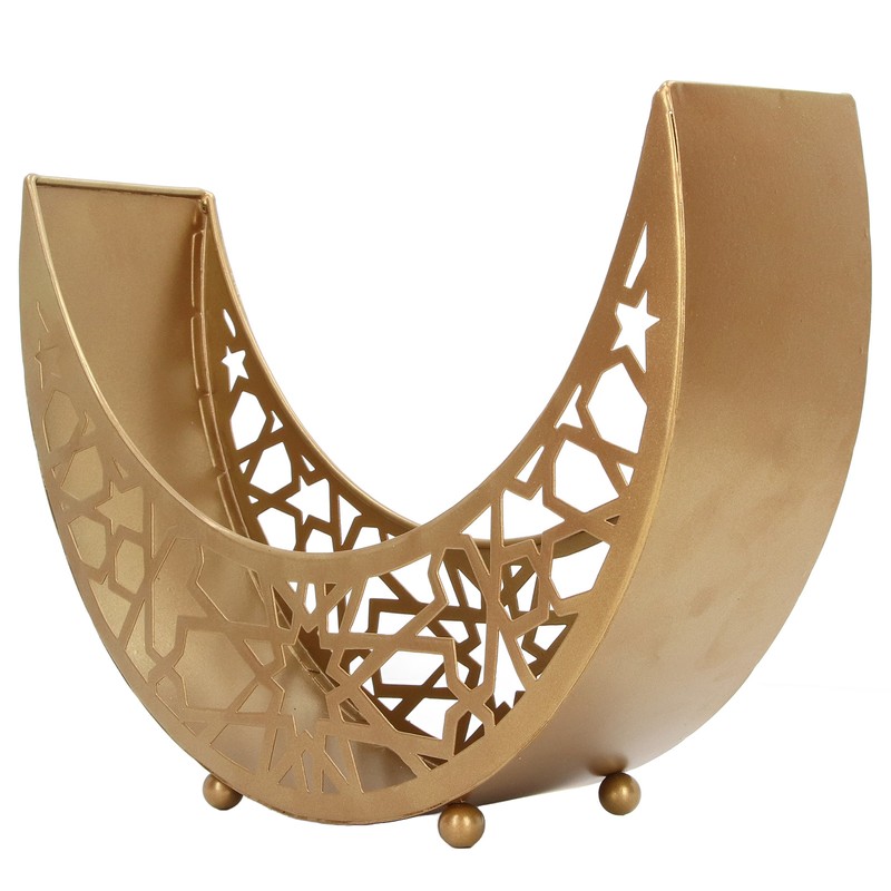 Ramadan Tray Moon Shape Large Capacity 11.8x8.3x3.1in Decorative Iron Serving