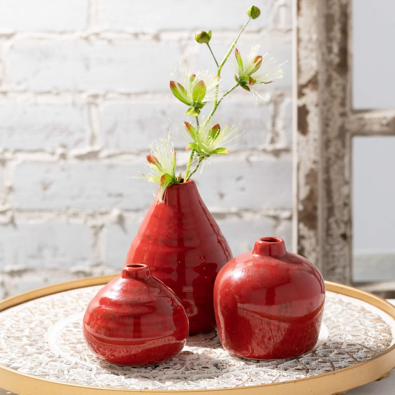 Sullivans Ceramic Vase Set- 3 Small Vases, Rustic Home Décor,