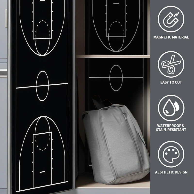 2 Pcs Locker Magnetic Wallpaper Basketball Court Black 12" x