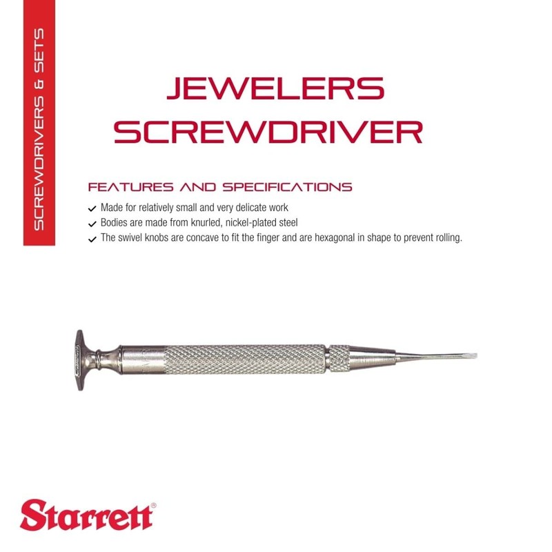 Starrett Jewelers Screwdriver with Knurled Grip and Nickel-plated Steel Bodies