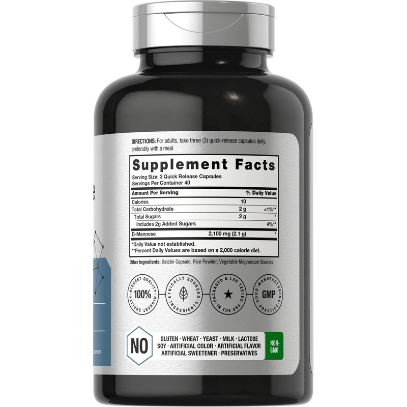 Horbäach D-Mannose Supplement 2100mg | 120 Capsules | Pills for
