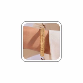Wendalern Gold Chunky Bangle Stretchy Snake Chain Bracelet Wide Flexible Bangle Bracelet Vintage Striped Vegan Bangle Link Chain Wristband Bracelet Jewelry for Women and Girls