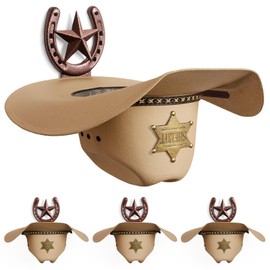Filano Cowboy Hat Rack Wall Mount,Cowboy Hat Holder for Wall,Western Home Decor,Hat Organizer for Caps,Rustic Horseshoe Star Metal Hat Hanger for Closet Horse Trailer Entryway Bedroom,4 Pack,Bronze