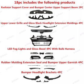 Unbranded For Accord Sport 2018-2020 Gloss Black Grilles/Fog lights Kit/5 Bumper Brackets