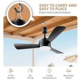 Small Ceiling Fans with Lights,28" Plug in Ceiling Fan Light,LED Fan Light Hanging with Hook,Portable Ceiling Fan,35W,3000-6500k,Remote Control,Hook Type Fan for Camping Bed,Patios(Black)
