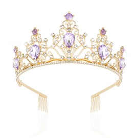 CAVETEE Purple Tiara and Crowns for Women Girls，Princess Tiara Rhinestone Crown Weeding Prom Birthday Queen Crown Headbands Birthday Party Hair Accessories for Girls
