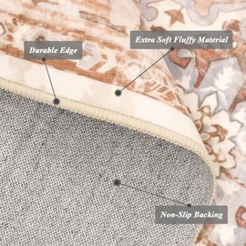 Pauwer Boho Area Rug 8x10, Machine Washable Area Rugs for Living Room Bedroom, Vintage Soft Throw Rug Carpet, Non Slip Low-Pile Distressed Area Rugs for Dining Room Entryway Dorm, Brick Red