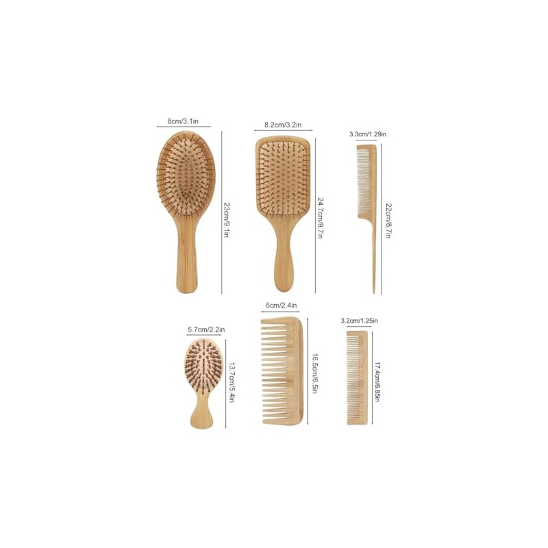 Peine de Madera Bambu, 6Pcs Cepillo Bambu Cabello, Peine de