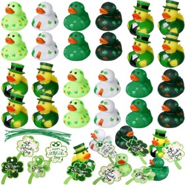 Jerify 12 Set St. Patrick's Day Rubber Ducks with St. Patrick's Day Gift Cards 2 Inch Irish Shamrock Ducks Rubber Ducks Holiday Duck Rubber Toys for Carnival Party Favor