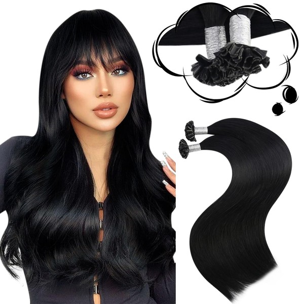Moresoo Black Keratin Bondings Real Hair Extensions 16 Inches / 40 cm Invisible Remy Pre-Bonded Real Hair Extensions Bondings U-Tip Extensions Black #1 50 Pieces Hair Extensions, Real Hair Bondings 50 g