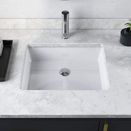 DeerValley DV-1U201 Rectangular Undermount Bathroom Sink, Modern Vessel Sink White Undermount Bathroom Sink Rectrangle Porcelain Ceramic Lavatory Vanity Vessel Sink with Overflow