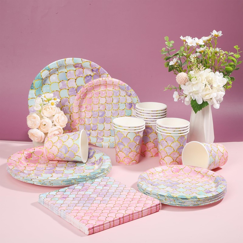 68Pcs Mermaid Party Tableware Set - Includes Disposable Dinner Plate