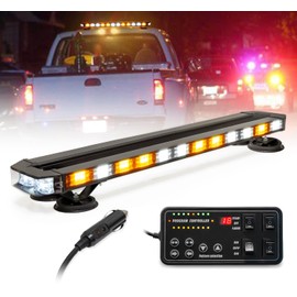LUMENIX 31 Inch 168 LED Rooftop Strobe Emergency Lights Bar w/Controller Heavy-Duty Magnetic Mount Warning Flashing Traffic Lightbar for Construction Vehicles Tow Work Trucks Snow Plows - White Amber