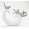 FeinKnick Stylish Decoration with Playing Cat and Bird - White