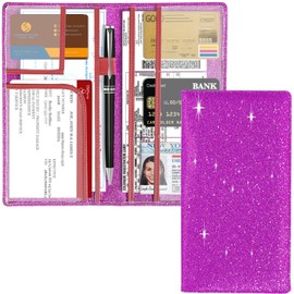 Sanlykate Car Registration and Insurance Documents Wallet Holder, Glitter Car Accessories for Women, Bling Shiny PU Leather Vehicle Glove Box Paperwork Compartment Organizer, Hot Pink, Onesize,