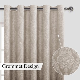 JIUZHEN Ombre Blackout Curtains for Bedroom - Damask Patterned Thermal Insulated Energy Saving Grommet Curtains for Living Room, Gradient Window Curtain Panels, Set of 2, 60 x 63 Inches Long, Brown