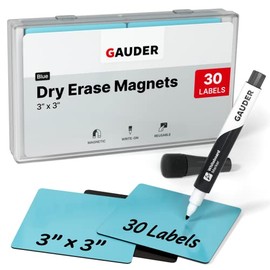 GAUDER Magnetic Dry Erase Labels | 30x Magnetic Labels (3x3 Inches) | Dry Erase Magnets for Classroom, Whiteboard and Blackboard