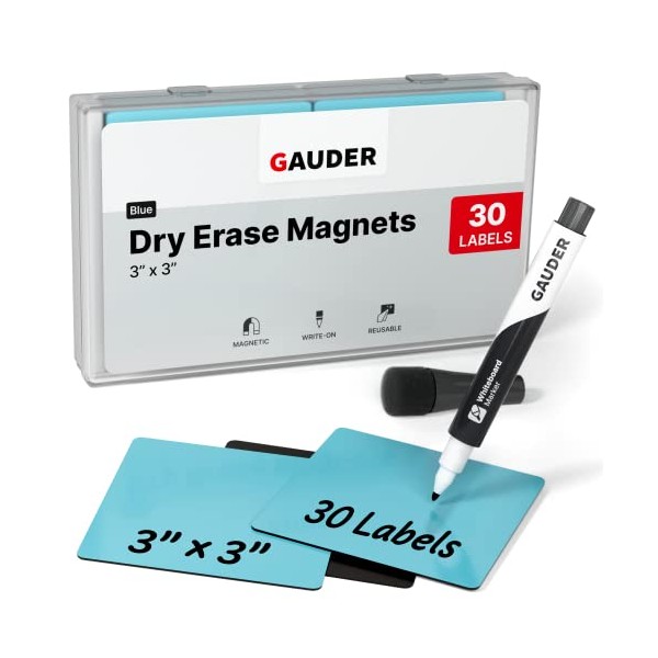 GAUDER Magnetic Dry Erase Labels | 30x Magnetic Labels (3x3