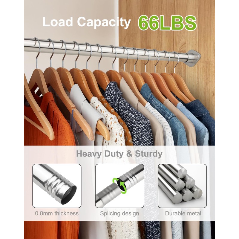 LOMILD Closet Rod, Adjustable Clothes Haning Rod 66 to 76
