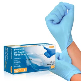 Jointown Nitrile Exam Glove, 3.5 mil Blue Disposable Medical Gloves Powder-Free Latex-Free, Extra Soft Multi-Purpose Nitrile Gloves 100pcs L Size