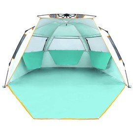 WolfWise 3-4 Person Easy Up Beach Tent UPF 50+ Portable Instant Sun Shelter Canopy Umbrella with Extended Zippered Porch, Mint Green