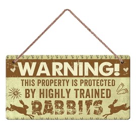 LSODOIEI Warning Rabbits Wooden Plaque Vintage Beware of The Bunny Signs for Pet Lover Room Decor Hanging Wall Door Tag Pet House Funny Gift 5 X 10 Inches