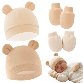 MNYXIS 2 Sets Newborn Baby Hat and Gloves Set Beanie Clothing Unisex Infant Hat Nursery Hat Baby Boys Girls 0-6 Months Baby First Equipment Newborn Baby Accessories