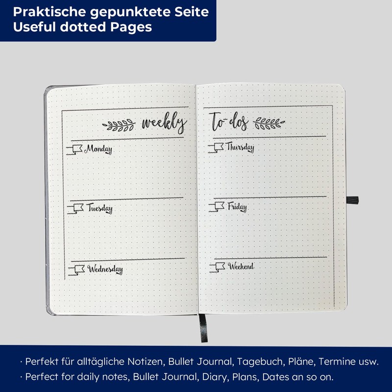 Blueme Notebook A5 Dotted, Bullet Journal Book "Lebensmut", 192 Pages