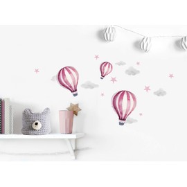 Little Deco DL539-15 Sticker Girls' Room Hot Air Balloons I Wall Picture 68 x 34 cm (W x H) I Clouds Stars Children's Room Girl Wall Sticker Child Baby Room Girls Picture