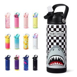 DLOCCOLD 18oz Kids Insulated Water Bottle with Leak Proof Straw Lid, Double Wall Vacuum Stainless Steel Water Bottle with Silicone Boot, Reusable Tumbler for Travel, Boys, Girls