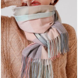 BLATIAL Womens Scarf Winter Blanket Cashmere Feel Large Scarves Thick Soft Warm Plaid Chunky Scarfs, C-Mix Pink Green
